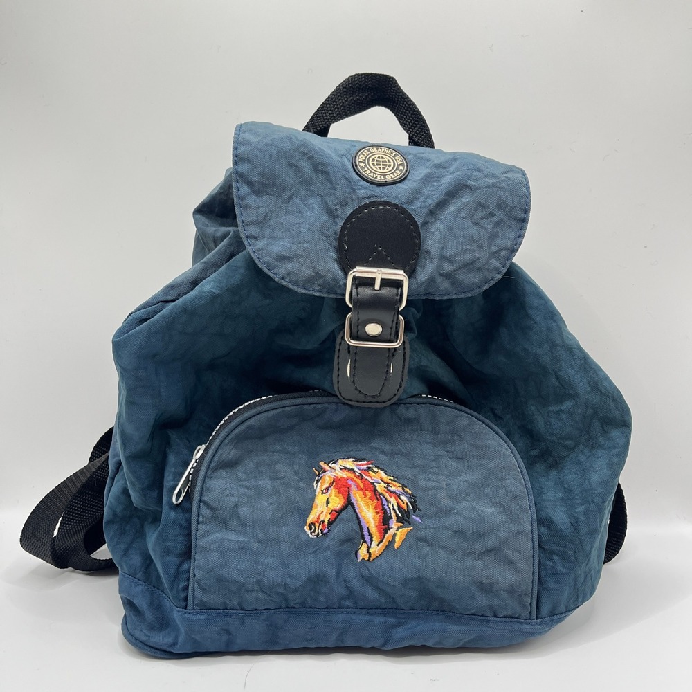 Polar Graphics USA Travel Gear Blue Nylon Horse Embroidered Backpack Bag